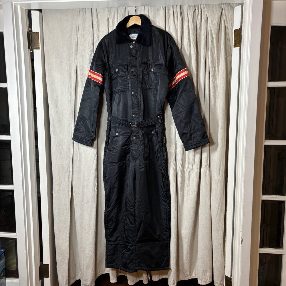 Vintage Fieldmaster Black Insulated Snowmobile‎ Suit Coverall Belt L/XL - Picture 2 of 13